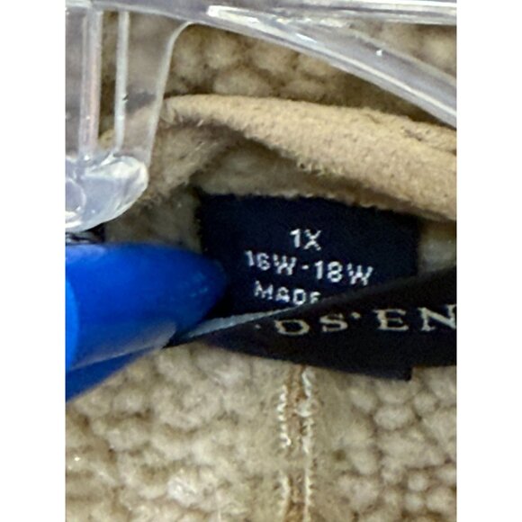 Lands' End Faux Suede Women's Sherpa Lined Coat Size 1X (16-18W) - Picture 4 of 10
